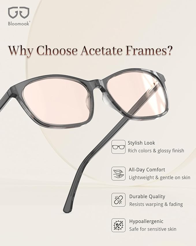 Bloomoak Rose Migraine Glasses,FL-Flex Light Sensitivity Relief Tinted Glasses for Indoor Fluorescent Glare/Women