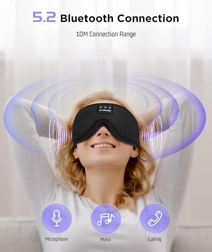 LC-dolida Sleep Mask Bluetooth Headphones Weighted Sleeping Mask 3D Eye Mask Pressure Relief Night Sleep Eye Mask Music Sleeping Headphones for Side Sleepers Meditation Gifts for Men Women