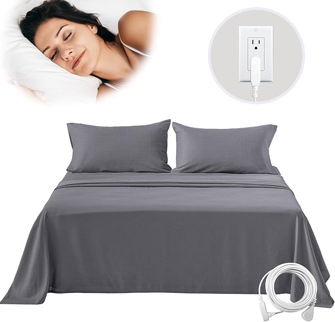 Grounding Sheets Twin Grounding Bed Sheet Cotton Silver Fiber Earth Connected Sheet for Sleep Pain Relief,39"x75" Flat Sheet with Cord