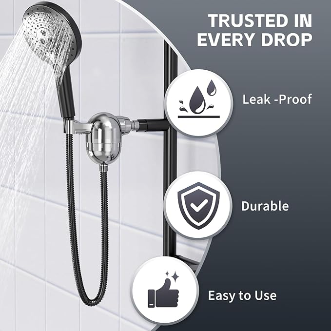 Handheld Shower Filter for Hard Water- 25-Stage Advanced Filtration - Removes 99% Chlorine & Heavy Metals, Soothes Sensitive Skin & Reduces Hair Frizz, Ideal for Bathroom, Apartment