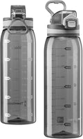 30oz Sport Water Bottle with Time Markers, Large Durable Gym Plastic Bottle Tritan BPA Free for Fitness, Outdoor Enthusiasts, Leakproof Clear Gray (Pack of 1)