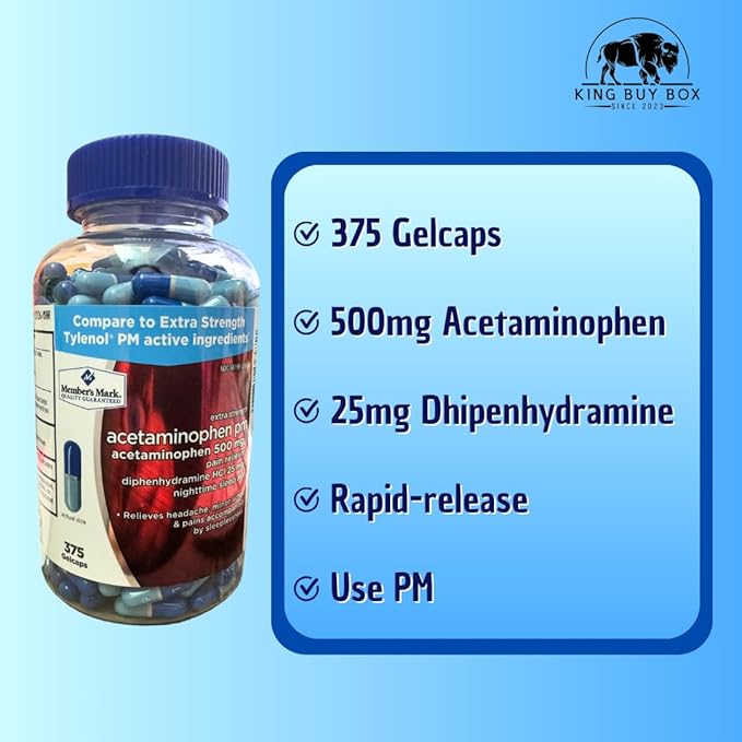 Pill Box KING BUY BOX (Color May Vary) Bundled with Acetaminophen PM Rapid Release Gelcaps, 375 ct.