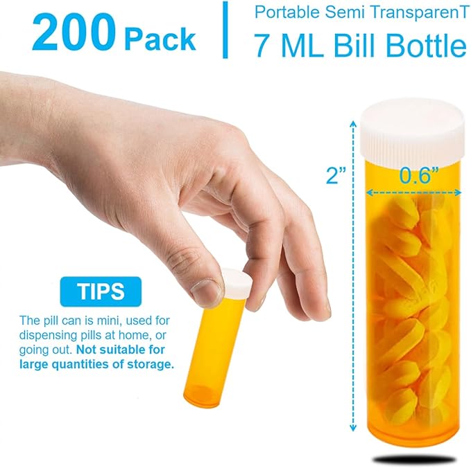SenseYo 200 Pack 2.5 Dram Small Empty Medicine Pill Bottles Cases Containers Organizers with Caps for Prescription Medication