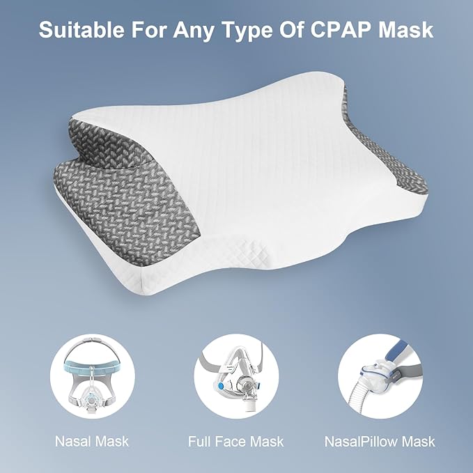 Cervical Neck CPAP Pillow for Side, Back Sleepers to Neck Pain Relief - Reduce Air Leaks & Mask Pressure for Better Sleep- Include CPAP Hose Holder - Avoid Hose Tangles & Keep The Hose Off The Floor