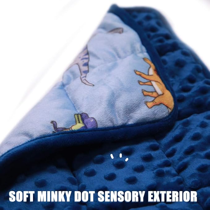 MAXTID Weighted Lap Pad for Kids 5 Pound Travel Size Mini Weighted Lap Blanket Blue Dinosaur 16"x22" for Kids Boys Sensory Gifts