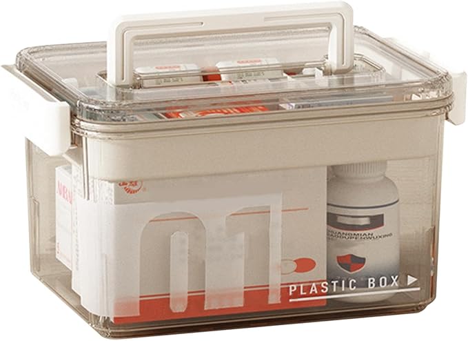 Clear Medicine Storage Organizer & First Aid Box, Multi-Layer Medicine Storage Box with Detachable Tray and Handle, Multi-Purpose Organizer for Family First Aid, Home, Travel(Clear)