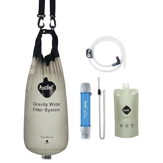 Gravity Water Filter System w/ 2-Gal Bag & 0.1-Micron Water Filter Straw, Gravity-Fed Water Filtration System Water Purifier Survival for Camping, Backpacking, Hiking & Emergency Preparedness