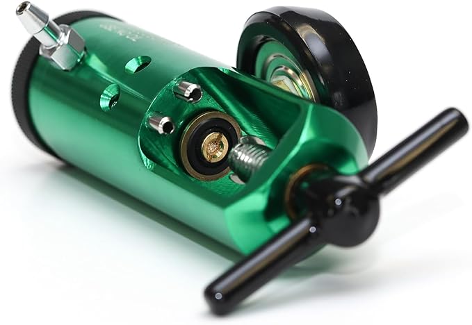 AireMed Oxygen Regulator 0-15LPM, CGA-870 Gauge Flow Rate – Includes Wrench Key, 5 Brass Yoke Washer Seals, and 2 Oxygen Tubing Swivel Connectors - Ergonomic Handle Design – Green