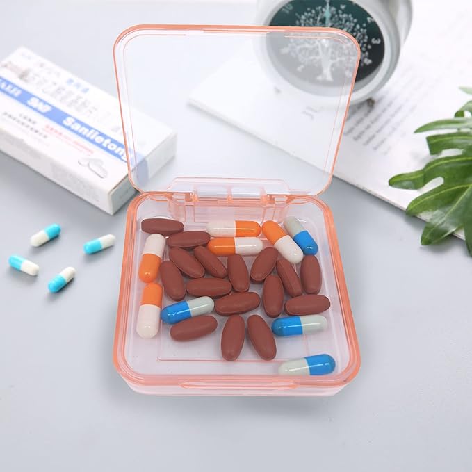 Pill Case for Pocket Travel Pill Organizer Small Pill Box Portable 4 Compartments Removable Medicine Organizer for Vitamin Fish Oil (Light Pink)
