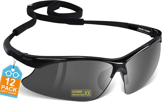 OXG 12 Pack Anti Fog Safety Glasses for Men, ANSI Z87.1 Safety Goggles Impact Scratch Resistant Eye Protection for Work