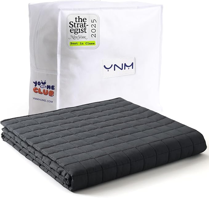 YnM 17lbs Weighted Blanket for Adults, Cotton Heavy Bed Throw Blanket with Cooling Glass Beads for All Season Use, Ideal for One Person of 160lbs (60x80 Inches, Queen Bed, Dark Grey)