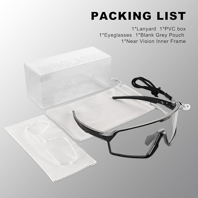 BangLong Photochromic Cycling glasses for Men Women, Clear Running MTB Sunglasses UV Protection