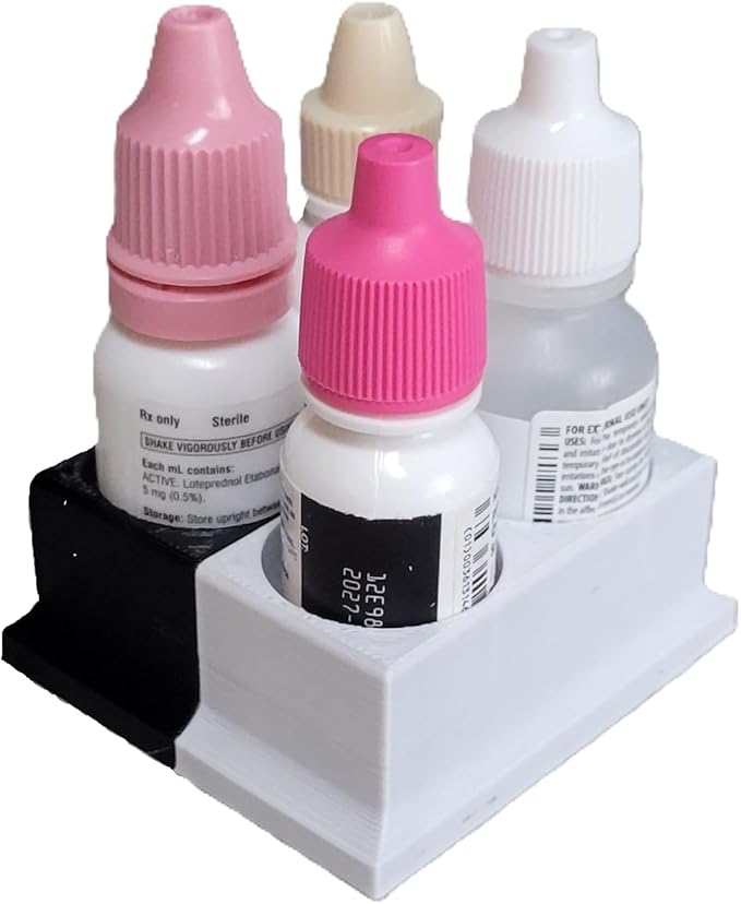 Znet3D Eye Drops Bottle Organizer & Tracker – AM/PM 4-Slot (White/Black)