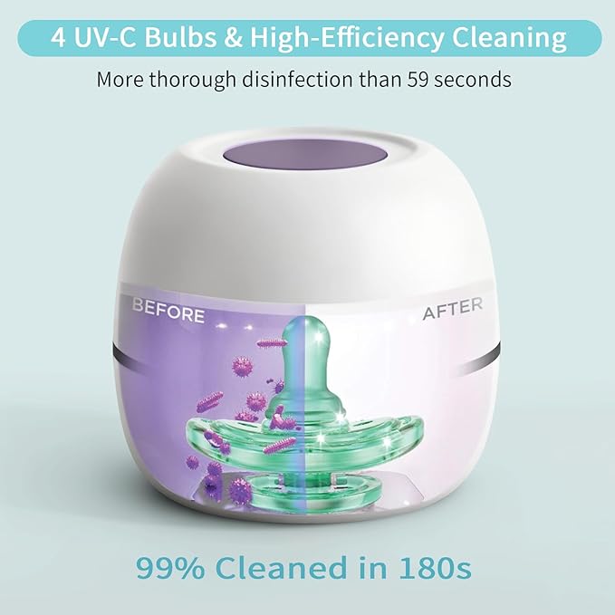 Portable Pacifier Sanitizer, UV Light Sanitizer Case for Pacifier, Type-C Rechargeable Mini Box, 99.9% Cleaned in 3 Minutes