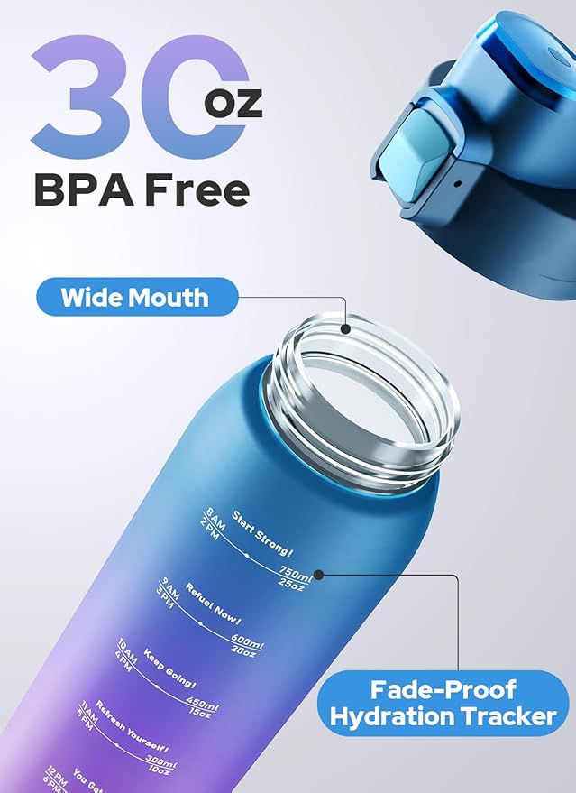 Opard 30oz/32oz Sports Water Bottle with Leak Proof Flip Top Lid BPA Free Tritan Reusable Plastic for Gym and Outdoor, Travel Water Bottle