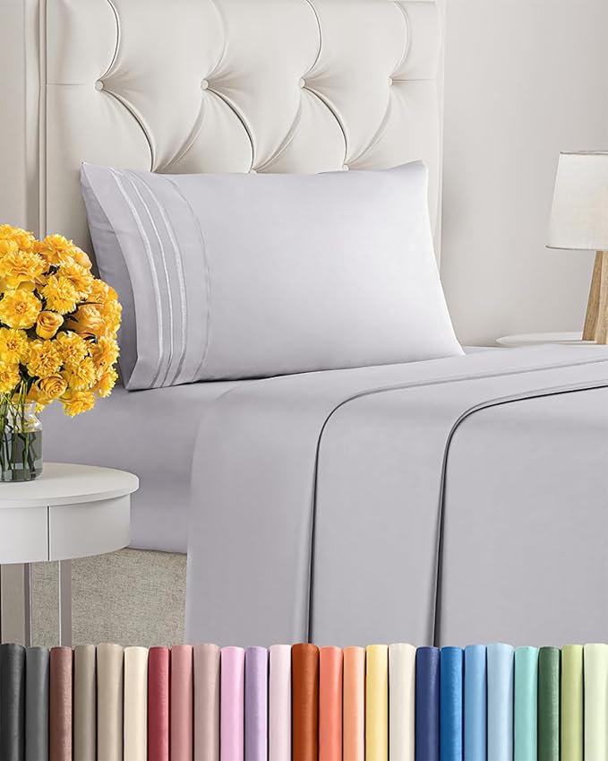 Twin Size 3 Piece Sheet Set - Extra Soft, Breathable & Cooling Sheets - Hotel Luxury Durable Bed Sheets for Women & Men - Deep Pockets, Easy-Fit & Wrinkle-Free Sheets - Light Lilac Oeko-Tex Bed Sheets