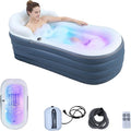 Adult Inflatable Bathtub with Air Bubble Mat, 66'' Portable Spa Water Therapy Soaking Tub with Romantic LED Lights, Pillow/Backrest/Armrests Supported (Air Pump Included)