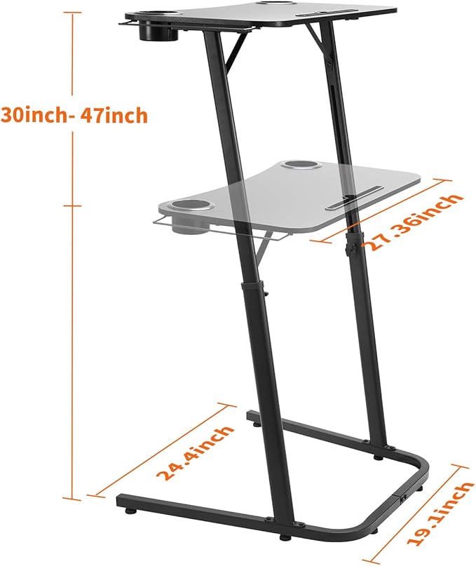 Treadmill Desk, Small Standing Desk for Walking Pad, 30-47 Inch Adjustable Height Walking Pad Stand for Treadmill, Portable Standing Table for Bike and Home Office Work - Black