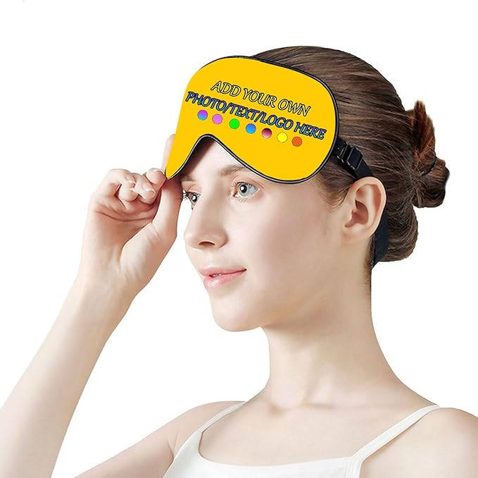 Personalized Eye Mask, Custom Eyeshade Blindfold Add Your Design Image Text Customized Eye Cover with Adjustable Strap for Sleeping Travel Work Naps Blocks Light, Deep Yellow