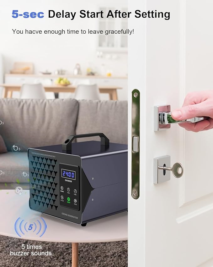 ONAMOR Digital Ozone Generator Odor Eliminator 180,000mg, High Capacity Ozone Machine Odor Removal Up to 8,000 Sq.Ft, Ozone Odor Eliminator, Ionizer Ozonator for Home, Car, Smoke, Pet Room (Grey)