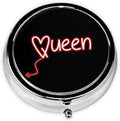 Metal Pill Organizer - 3-Compartment Mini Round Pill Case for Pocket & Purse, Portable Vitamin Holder, Easy-Open Design for Travel - Queen