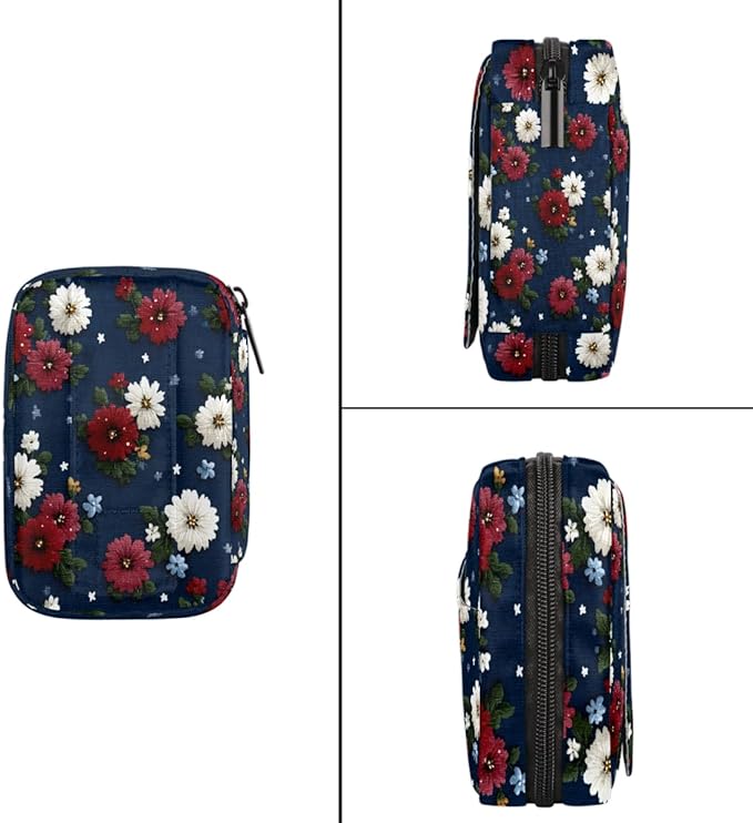 Blue Daisy Flowers Pill Case Everyday Travel, 7 Day Weekly Medicine Pill Box Compact Portable Pills Bottle Organizer with Zipper for Daily Vitamin Medicine Holder Bottle Organizers Bag