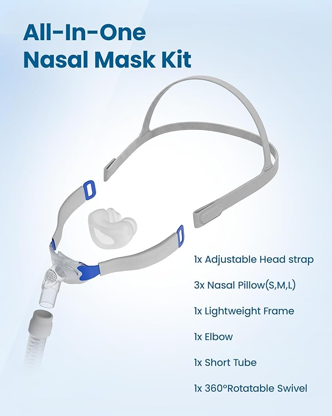 Replacement Set for Airfit P10 Nasal Pillow, Includes 3 Size Nasal Pillows, Adjustable Headgear, Tube Frame and Hose, All in One Set