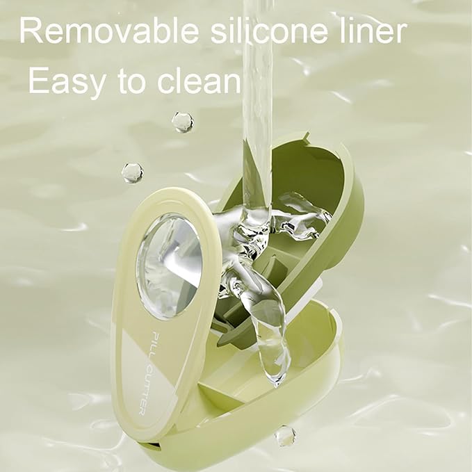 Avocado-Shaped Pill Cutter, Splitter for Small & Large Pills, 2-Compartment, Green, 1 Count