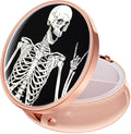 Rouidr Pill Box, 3 Compartment Medicine Pill Case, Small Metal Travel Medicine Box for Purse & Pocket, Rose Gold, Skull