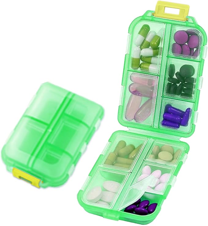 Travel Pill Organizer Portable Pocket Pill Case Small Pill Box for Purse Medicine Organizer Have 10 Compartments Storage Vitamin Fish Oil by INVODA (Green)