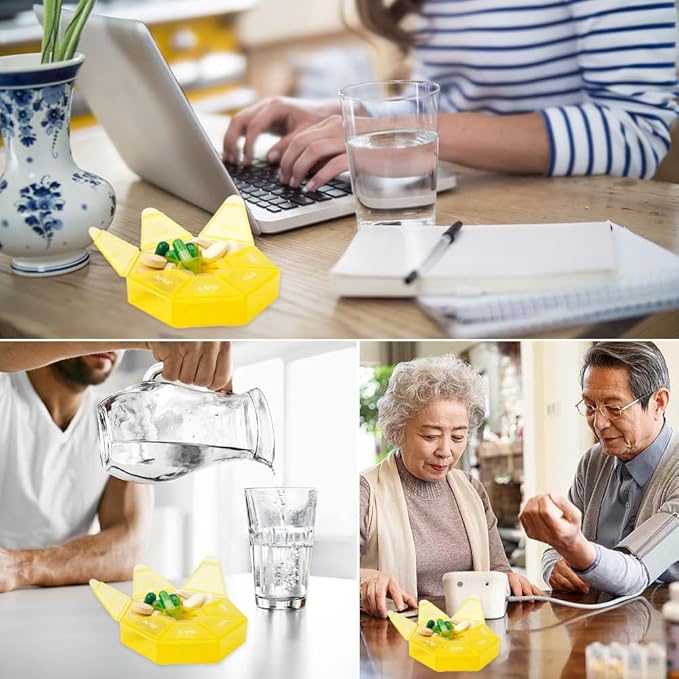 Pill Organizer, Pill Box, Small Pills Case, Medicine Organizer 1 Time a Day,Medicine Holder Container,Weekly Pills Organizers, Daily Travel Medicines Container 7 Day (Yellow)