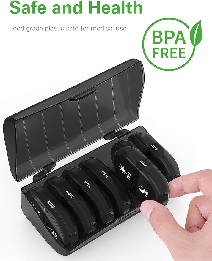 Fullicon Pill Organizer 2 Times a Day, Daily Pill Box AM PM, Replacement Medicine Organizer, Pill Cases Twice a Day with Lable- (Black Replacment 2 Pack)