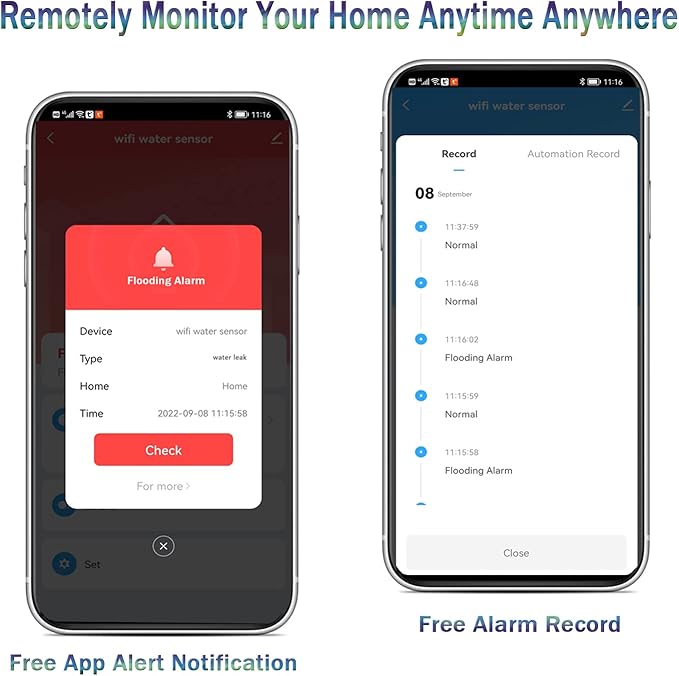 WiFi Water Sensor Leak Detector: Smart Water Leak Detector, TUYA Smart Water Leak Sensor, Wireless Water Level Sensor with App Alerts and Remote Monitor, Water Detectors & Alarms for Home,Basement