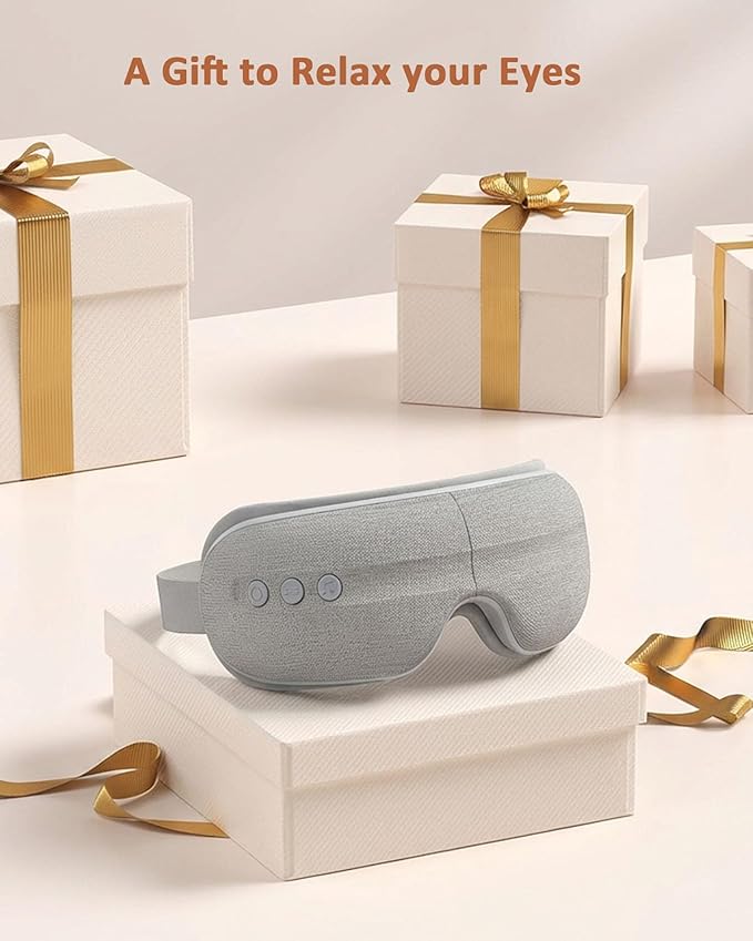 Eye Massager with Heat and Cooling, 5 Massage Modes for Eye Dry Fatigure and Migraines Relief, Lightweight Foldable for Office Home Travel Stress Relief, Gift for Women Men (Grey)