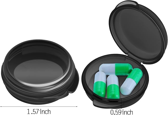Patelai Small Pill Case Travel Pill Container Clear Mini Organizer Box Round Black Medicine Case Holder for Pocket Purse Briefcase Travel Medicine Cod Liver Oil Storage(10 Pack)