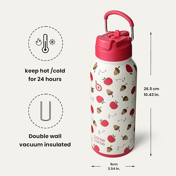BOTTLE BOTTLE 32oz Insulated Water Bottle Stainless Steel Sport Water Bottle with Straw Dual-use Lid Design for Gym with Pill Box