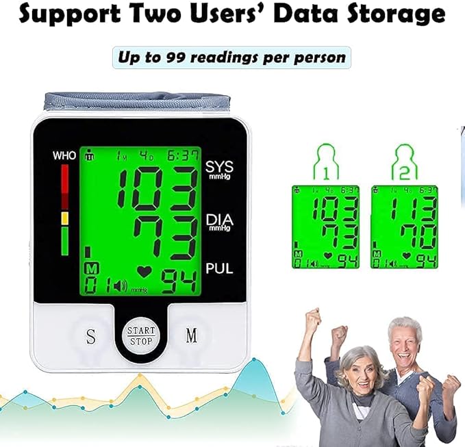 Wrist Blood Pressure Monitor, Automatic Digital Home BP Monitor Cuff - Accurate, Intelligent Voice, LCD Tri-Color Backlight, USB Charging, Adjustable Cuff, Irregular Heartbeat & Hypertension Detector