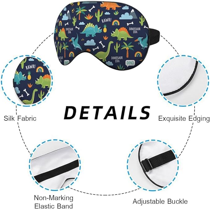 Cartoon Dinosaur Eye Mask Sleeping Mask Cute Animal Rainbow Tree Bones Blue Green Sleep Masks Silky Soft Eye Cover for Women Men Shading Blindfold for Air Travel Sleeping