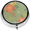 Metal Pill Organizer - 3-Compartment Mini Round Pill Case for Pocket & Purse, Portable Vitamin Holder, Easy-Open Design for Travel - Orange Blossoms Flowers