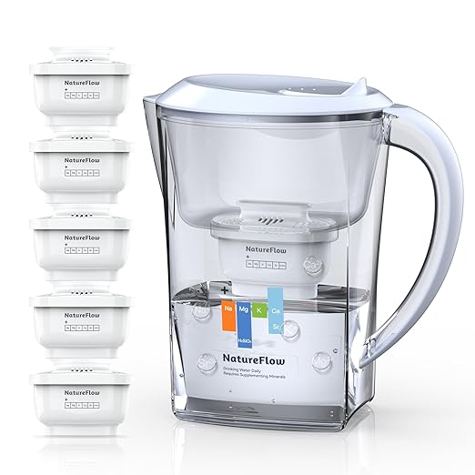 NatureFlow Water Filter Pitcher 3.5L, 5-Pack Filters, BPA-Free & SGS Certified, Removes 36 Harmful Substances Including Lead & Chlorine, Improves Taste and Softens Tap Water