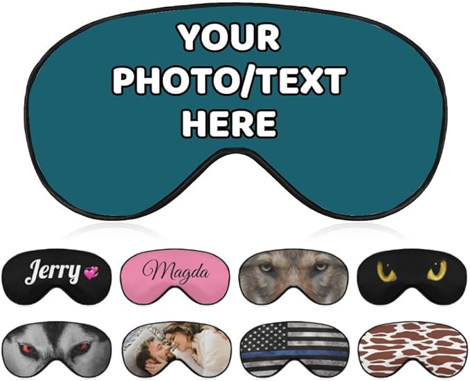 AMAPARK Customized Funny Sleep Mask Personalized with Photo Text Logo Sleeping Masks, Custom Gift for Her Him Men Women, Blue Green