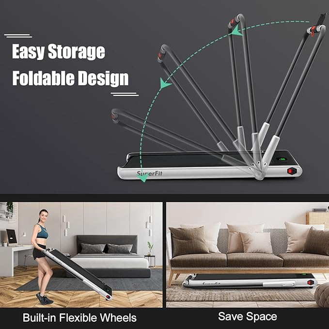 GYMAX Walking Pad, Foldable Under Desk Treadmill with LED Monitor, Remote Control, Smart App Control, Folding Portable Desk Treadmill for Office Standing Desk, Home Office Treadmill