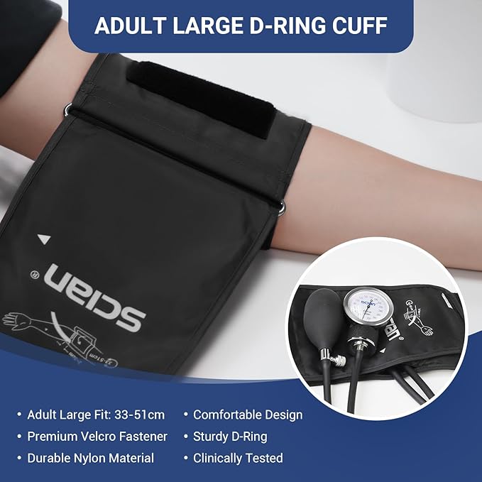 SCIAN Manual Blood Pressure Cuff - Aneroid Sphygmomanometer with European Cuff 12.6-20.8" and D-Ring, Come with Carrying Bag for Nurse Doctor Senior Adult, Black-Large Cuff