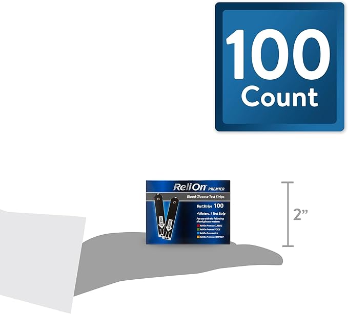 Blood Glucose Test Strips | 100 Count | Diabetic Supplies for Glucose Monitor | Accurate Blood Glucose Monitoring | Tiras para Medir la Glucosa, Compatible with Re Lion Premier Meters