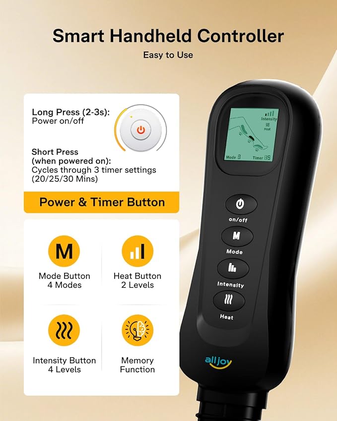 ALLJOY Fathers Mothers Day Gifts, Leg Massager with Heat and Compression, Sequential Leg Compression Massager Boots w/ 2 Heat 4 Mode 4 Intensity, Leg Massager for Circulation and Pain Relief FSA