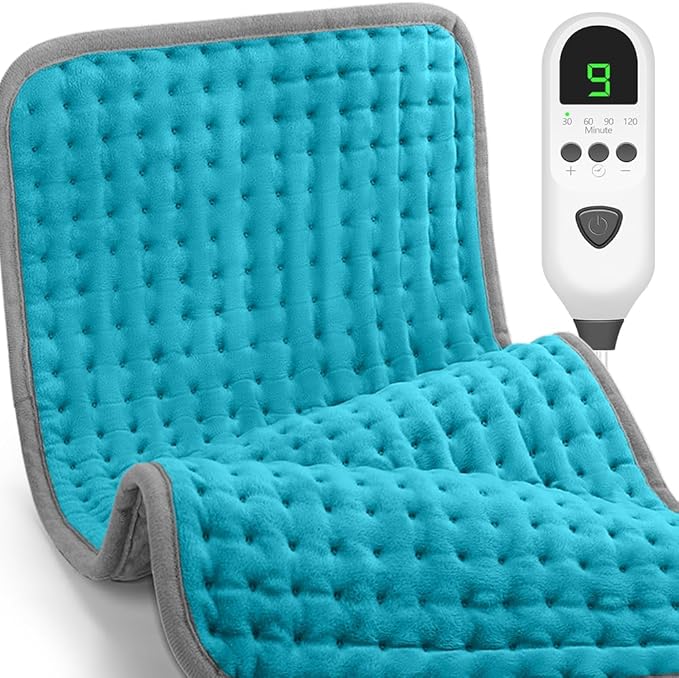 Heating Pad, Electric Heating Pads for Back/Neck/Knee/Shoulder Muscle Pain, 9 Heat Settings, Dry/Moist Heat & Auto Shut Off, Gifts for Men and Women, Light Blue,24x12 Inch