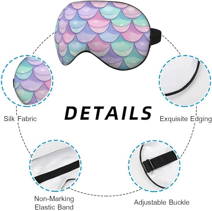 Mermaid Scales Sleep Mask Eye Mask Shiny Scales Ocean Fish Pink Blue Sleep Mask Light Blocking Adjustable Smooth Soft Eye Masks for Women Deep Rest Travel