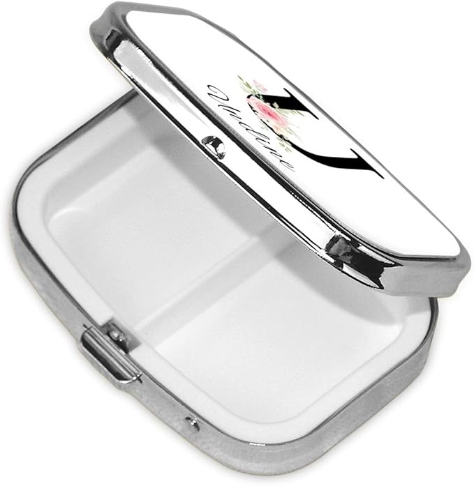 Custom Pill Box Personalized Square Small Pill Case with Mirror Add Your Photo Text Logo Name Decorative 2 Compartment Portable Metal Medicine Container Vitamin Organizer for Pocket Purse Travel (U)