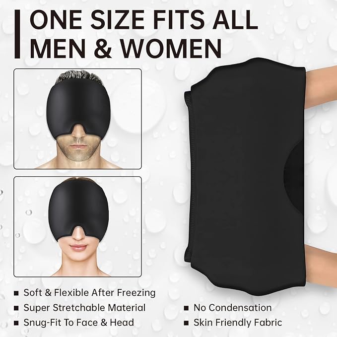 Migraine Relief Cap Headache Relief Cap Hat Head Ice Pack Wrap Migraine Cold Cap Ice Hat for Migraines Headache Tension Stress Hangover Cap Ice Beanie Cooling Gel Cap Women Men Christmas Gift