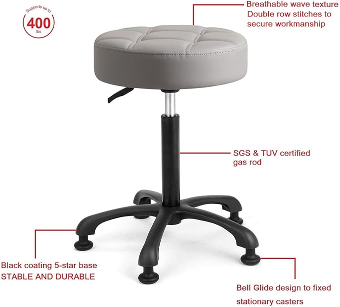 Height Adjustable Heavy Duty Stools Salon Stool Chair with Bell Glides for Home Bar Kitchen Office Shop Tattoo Lash Tech Pedicure (Grey with Bell Glides, Height 22 to 30 in)